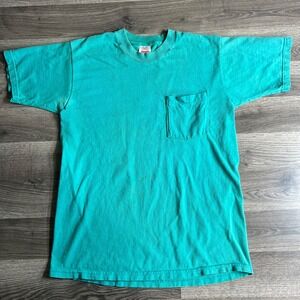 VTG Selvedge Pocket‎ T Shirt Mens Medium BVD Teal 1990s Distressed Teal Faded